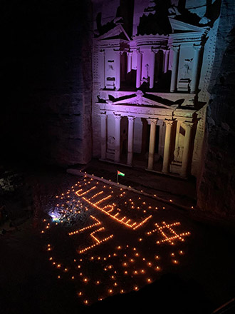 A view of the Treasury in Petra on Monday, lit with candles in celebration of Independence Day (Photo courtesy of PDTRA)